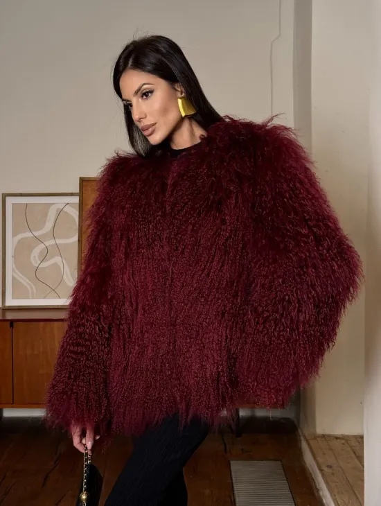 Шуба из меха ламы цвет Burgundy - фото 6