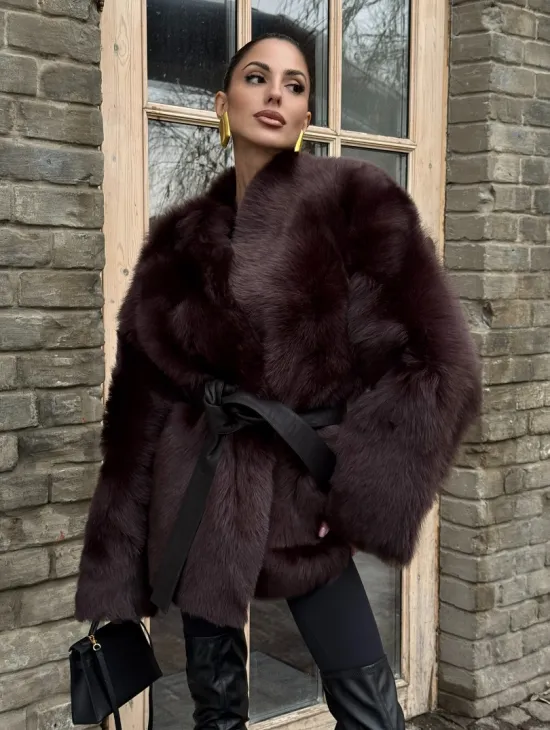 Двухсторонняя женская дубленка из итальянской тосканы Brown - фото 3