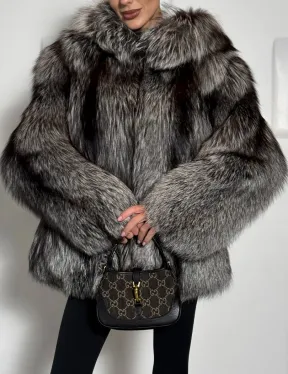 Полушубок из чернобурки с капюшоном цельные пластины - фото 2