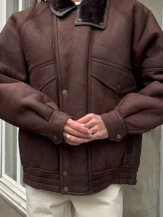 Дубленка - бомбер A LA VINTAGE из овчины мерино с воротником-стойка - фото 2