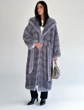 Удлиненная норковая шуба - кимоно с капюшоном - фото 5