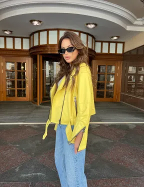 Желтая косуха из натуральной кожи - фото 3