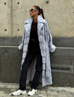 Длинная шуба из голубой скандинавской норки - фото 11