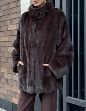 Полушубок автоледи из меха норки - стойка воротник - фото 3