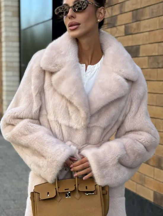 Шуба норковая - пальто с поясом, классика - фото 3