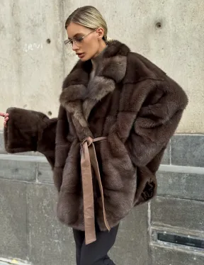 Полушубок норковый женский с воротником куница - фото 6