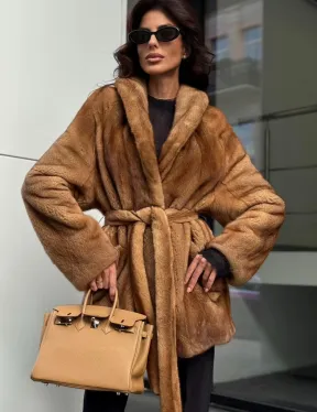 Норка жакет шалевый воротник - цвет Gold - фото 0