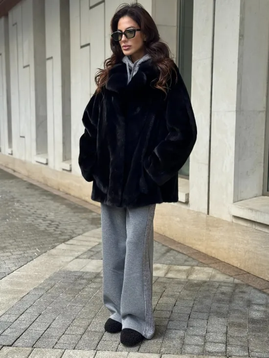 Полушубок женский из норки - черный - фото 3