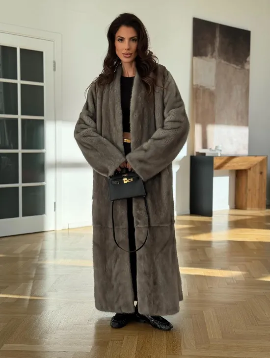 Норковая шуба серая длинная SILVER PREMIUM - фото 6