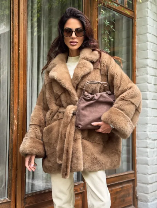 Полушубок норковый (бежевый) - фото 9