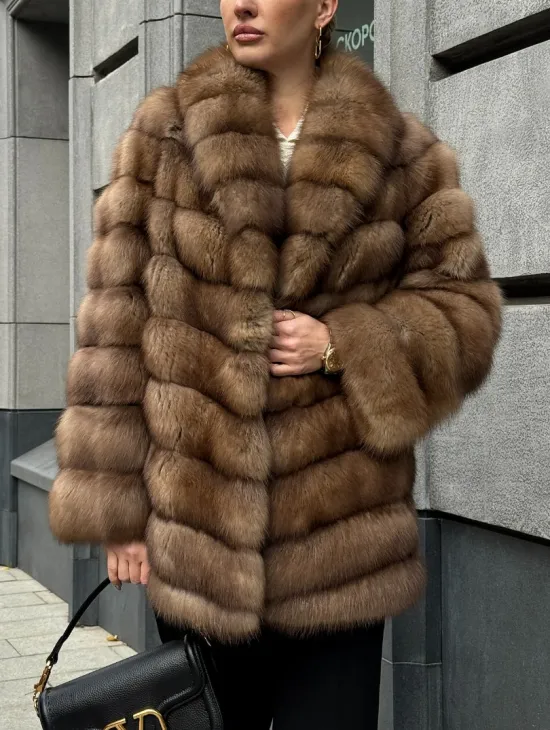 Шуба из куницы с воротником шаль - фото 4