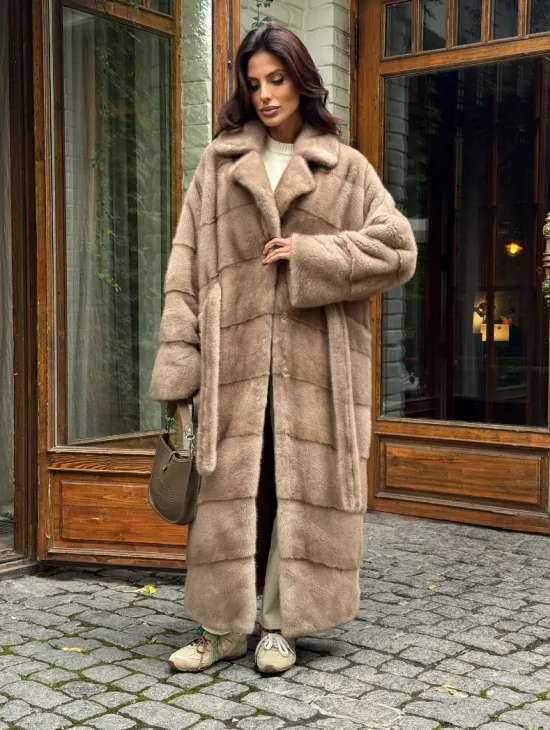 Длинная норковая шуба - цвет пастель - фото 6