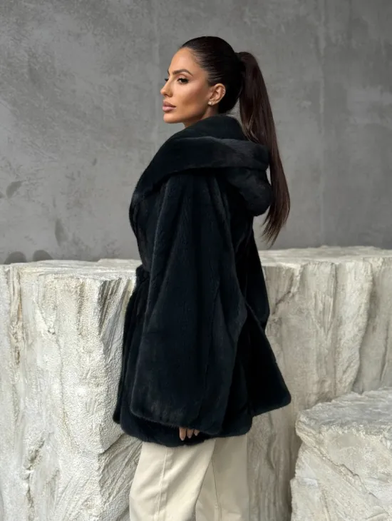 Шуба норковая летучая мышь с капюшоном - фото 9