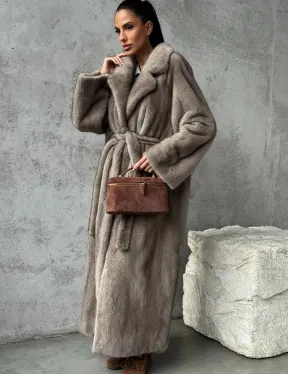 Длинная норковая шуба - цвет серый - фото 0