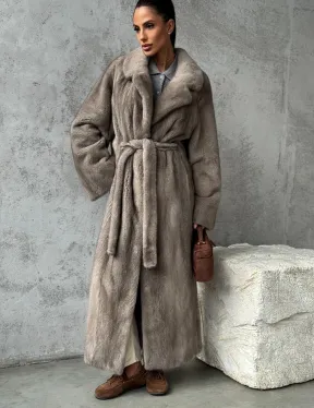 Длинная норковая шуба - цвет серый - фото 6