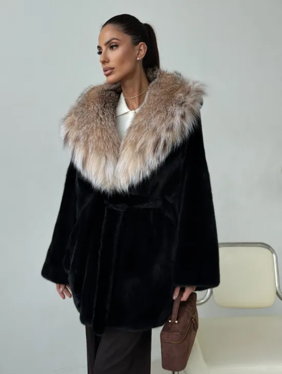 Норковый полушубок с капюшоном рысь - фото 7