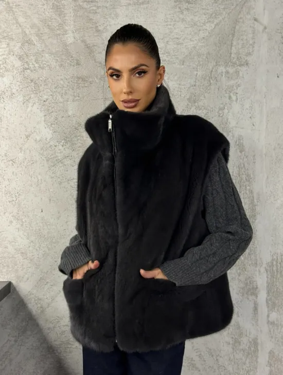 Норковая жилетка - графит - фото 8