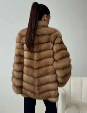 Шуба из куницы - стойка воротник - фото 1