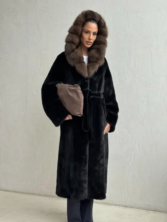 Норка кимоно BLACKGLAMA С капюшоном - фото 8