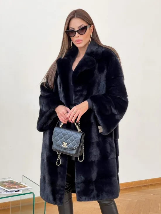 Норковая шуба синего цвета - фото 0