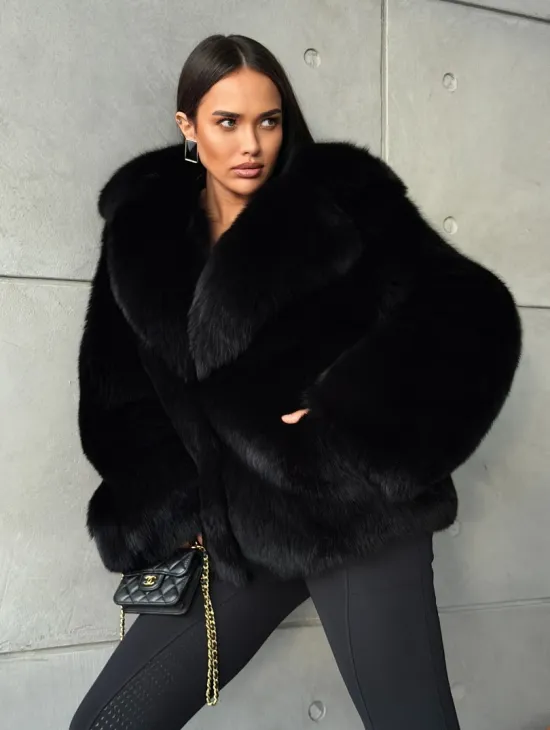 Черная шуба из лисы - фото 9