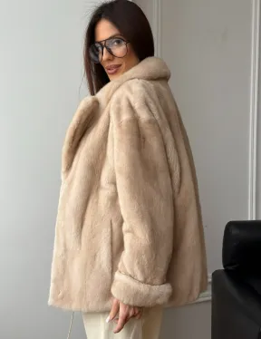 Норковый полушубок в натуральном цвете пастель - фото 9