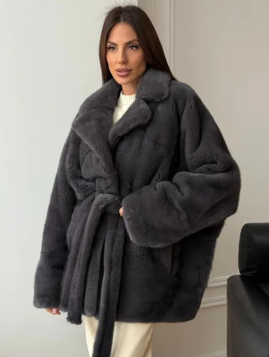 Шуба норковая летучая мышь - графит - фото 7