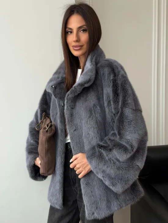 Короткая норковая шуба - стойка воротник - фото 8