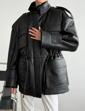 Черная куртка - дубленка из испанского мериноса - фото 3