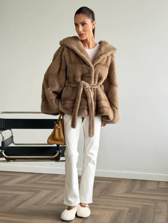 Норка пастель с капюшоном - летучая мышь - фото 6