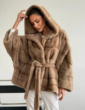 Норка пастель с капюшоном - летучая мышь - фото 10