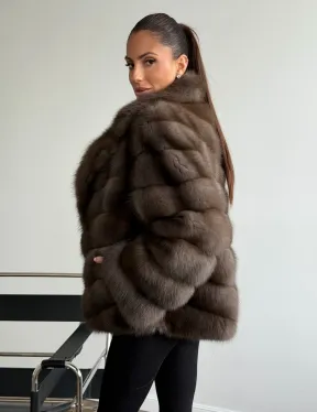 Шуба из куницы с английским воротником - фото 5