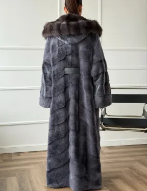 Длинная норковая шуба в пол с капюшоном куница - фото 2