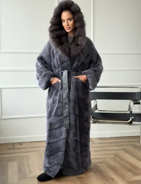 Длинная норковая шуба в пол с капюшоном куница - фото 5