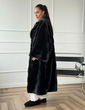 Черное меховое норковое пальто в стиле 