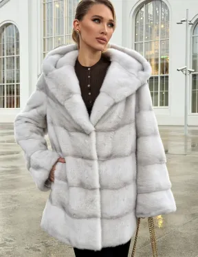 Белая норковая шуба с капюшоном - автоледи - фото 4