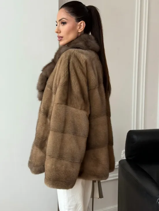 Норковый полушубок - воротник куница - фото 8