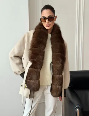 Женское шерстяное полупальто с мехом - фото 13