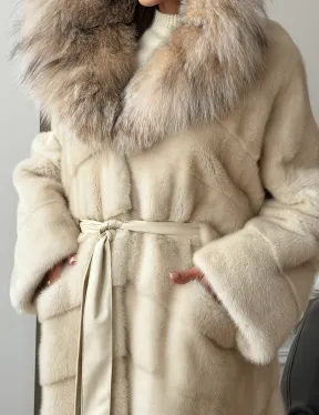 Длинная норковая шуба - капюшон из меха рыси - фото 2