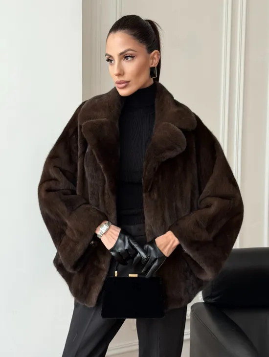 Короткая шуба из натурального меха норки - фото 0