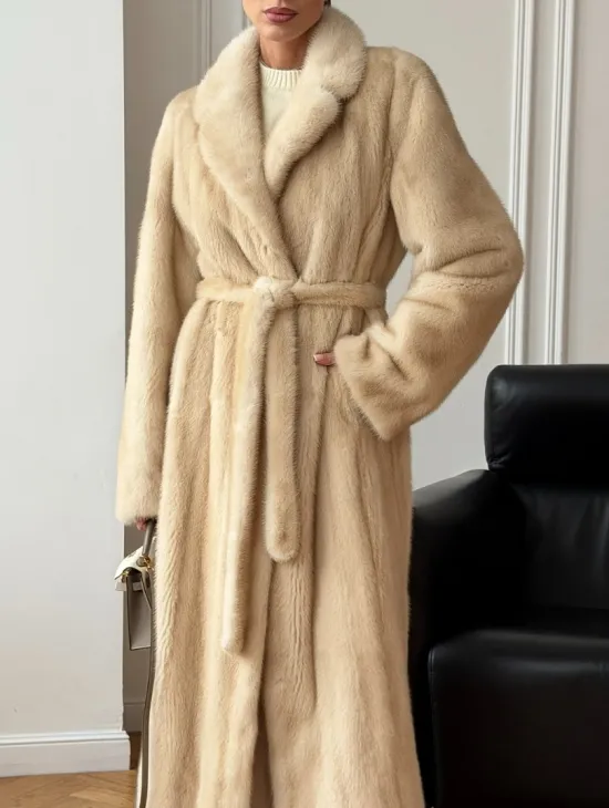 Длинная норковая шуба в натуральном цвете пастель - фото 3