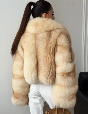 Полушубок-кроп с шалевым воротником из меха песца - фото 5