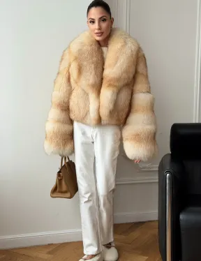 Полушубок-кроп с шалевым воротником из меха песца - фото 4