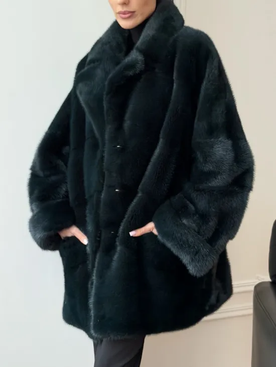 Зеленая норковая шуба - жакет - фото 2