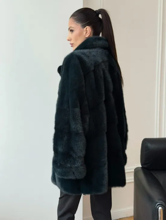Зеленая норковая шуба - жакет - фото 7