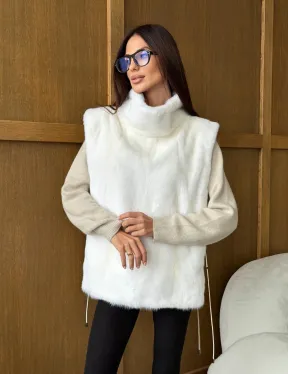 Белая норковая манишка - фото 9