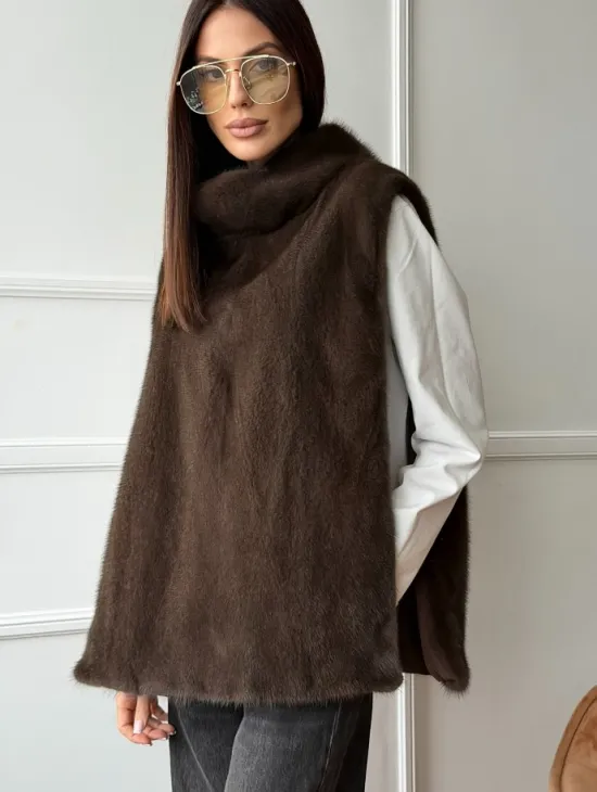 Норковая манишка коричневого цвета - фото 6