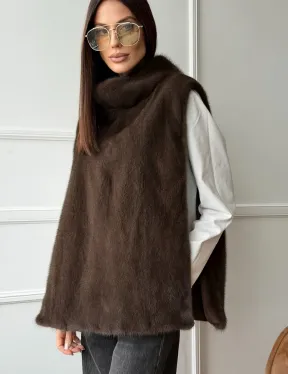 Норковая манишка коричневого цвета - фото 6