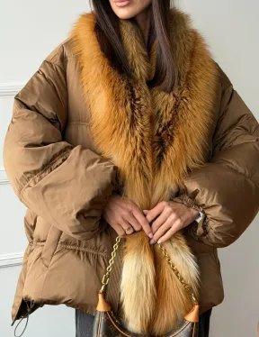 Женский пуховик оверсайз с мехом лисы - фото 2