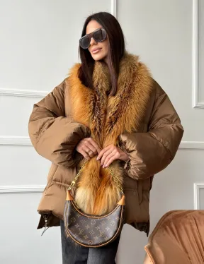 Женский пуховик оверсайз с мехом лисы - фото 12
